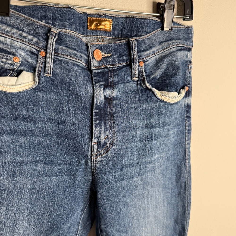 MOTHER Women's 29 Navy The Hustler Roller Sneak Bootcut Flare Denim Jeans Casual - Picture 4 of 7